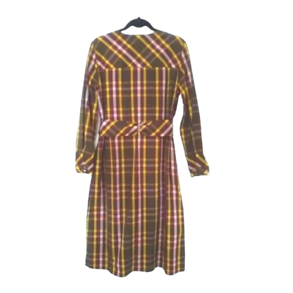 TRA MAD RKE Plaid L/S Cotton Belted Dress Pockets Buttons Vintage FINAL - Picture 3 of 16